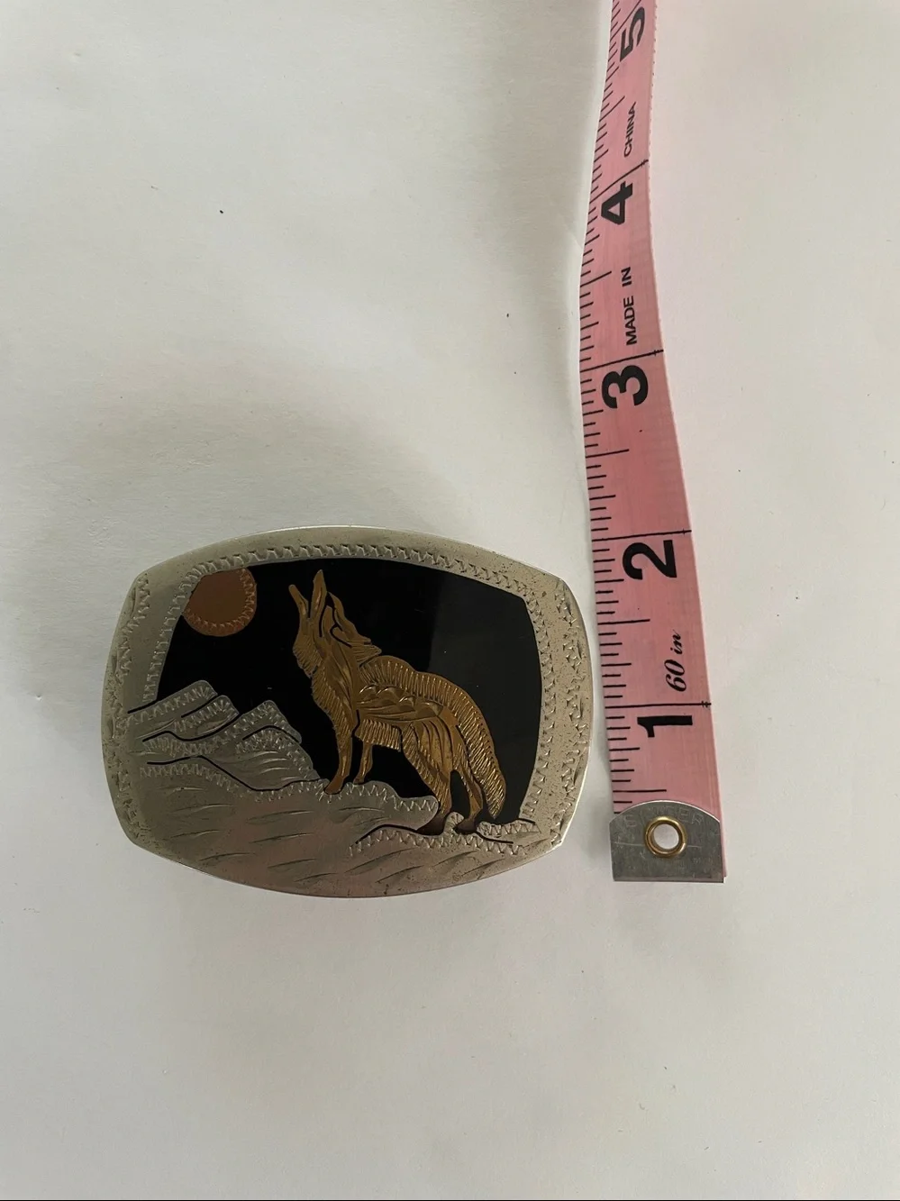 VTG: Sterling Silver-Germany Belt Buckle Lone Wolf Moon Night Sky Unisex